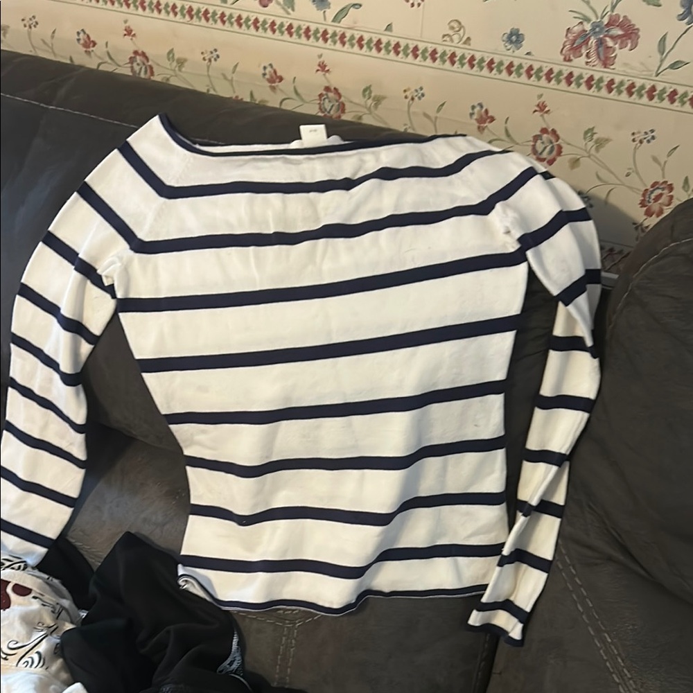 H&M Blue and White Fitted Blouse